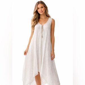 Women’s White Lace Maxi Dress with Tassel Tie